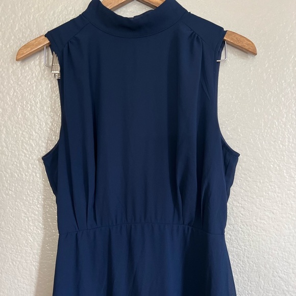 Classic Elegance Navy Chiffon Sleeveless Mock Neck Maxi Dress - Picture 5 of 8